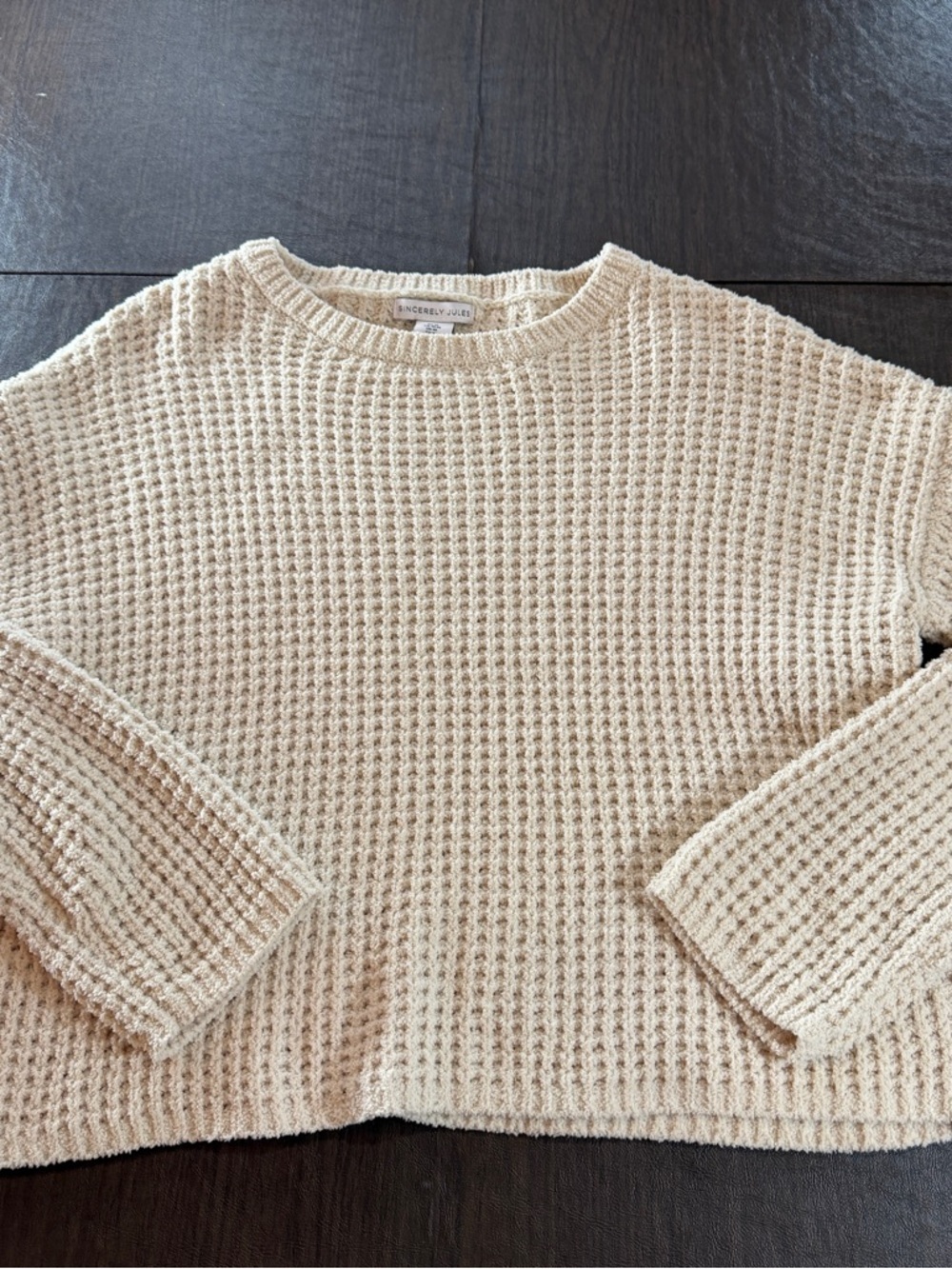 Sincerely Jules Cream Waffle-Knit Sweater Sz M